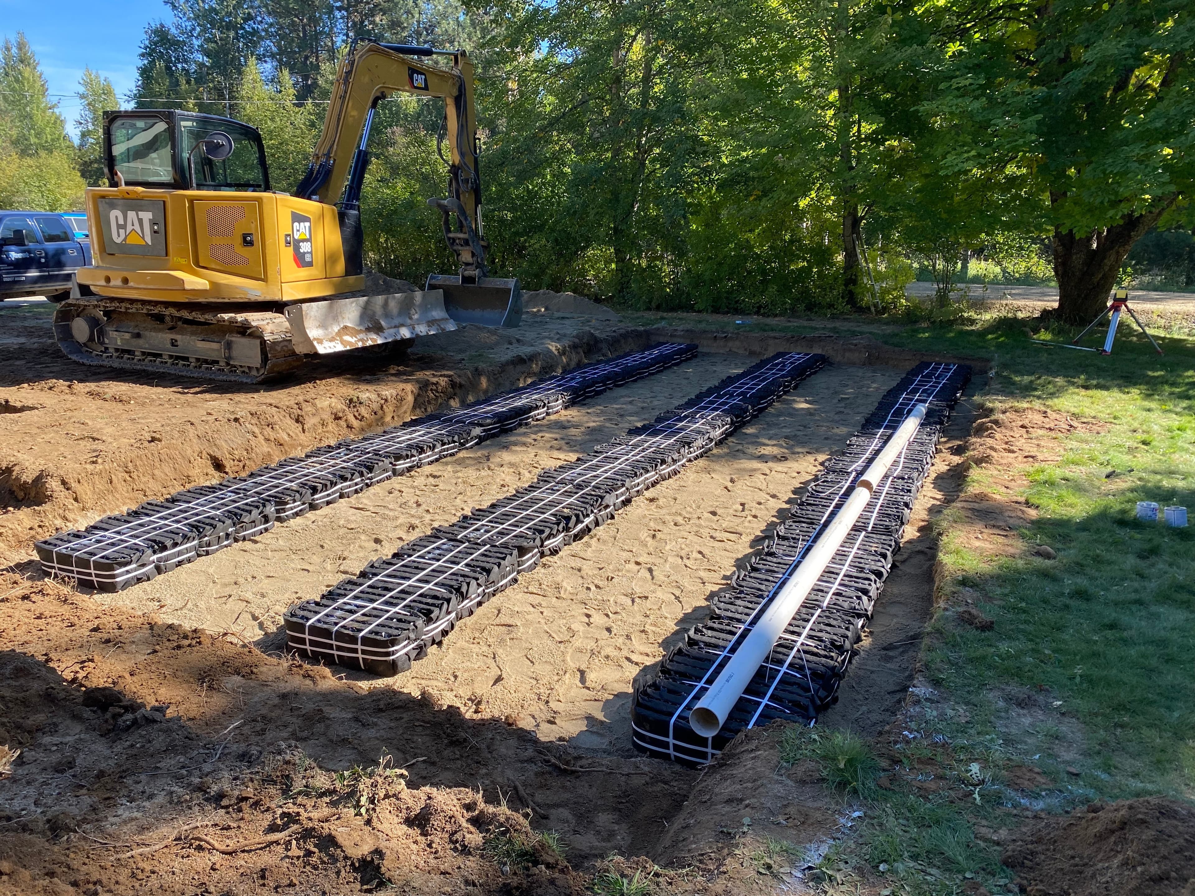 Eljen GSF sand bed installation in progress near Sandpoint, Idaho.